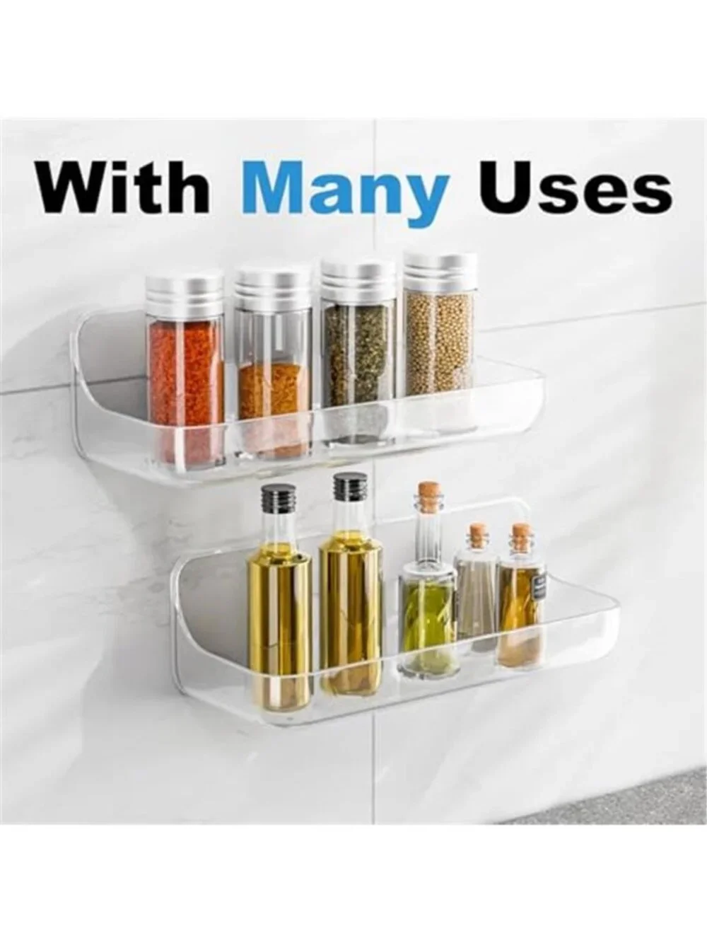 Clear Acrylic Floating Bathroom Shelves 2 Pack Wall Mounted Adhesive Storage